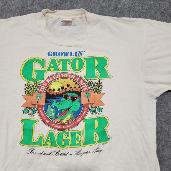 VTG 80s Growlin' Gator Lager Beer Promo Mens L Large FOTL Single Stitch Shirt - Picture 2 of 14